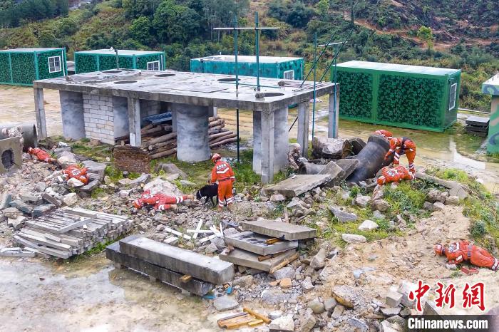 搜救犬、無人機配合救援行動?！〔虦Y藝 攝